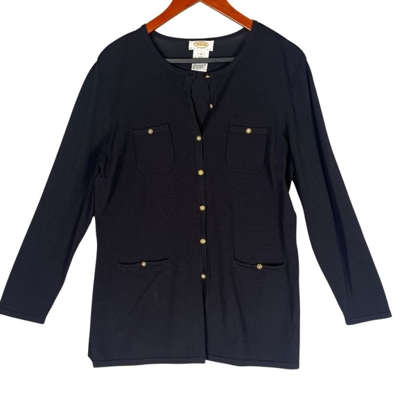 Vintage Talbots Cardigan Sweater Jacket Womens Medium Petite Black Gold Buttons - Picture 12 of 12